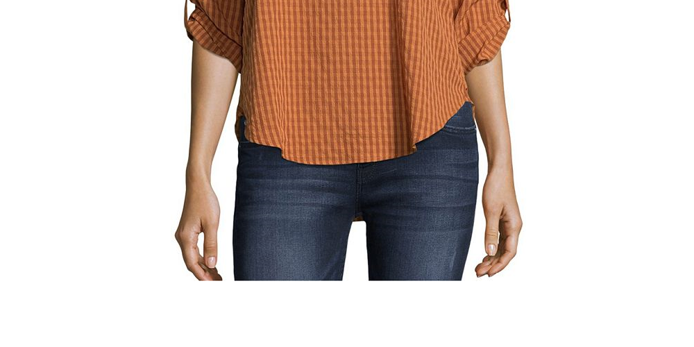 Blusa feminina John Paul Richard com estampa xadrez e aba dobrada, tamanho pequeno, laranja, tamanho extragrande