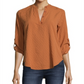 Blusa feminina John Paul Richard com estampa xadrez e aba dobrada, tamanho pequeno, laranja, tamanho extragrande