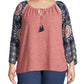 Blusa camponesa com manga estampada feminina John Paul Richard, rosa, tamanho 1X