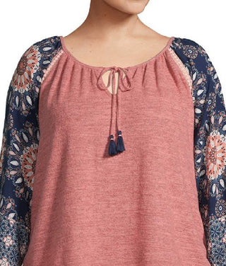 Blusa camponesa com manga estampada feminina John Paul Richard, rosa, tamanho 1X