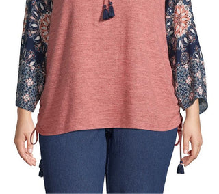 Blusa camponesa com manga estampada feminina John Paul Richard, rosa, tamanho 1X