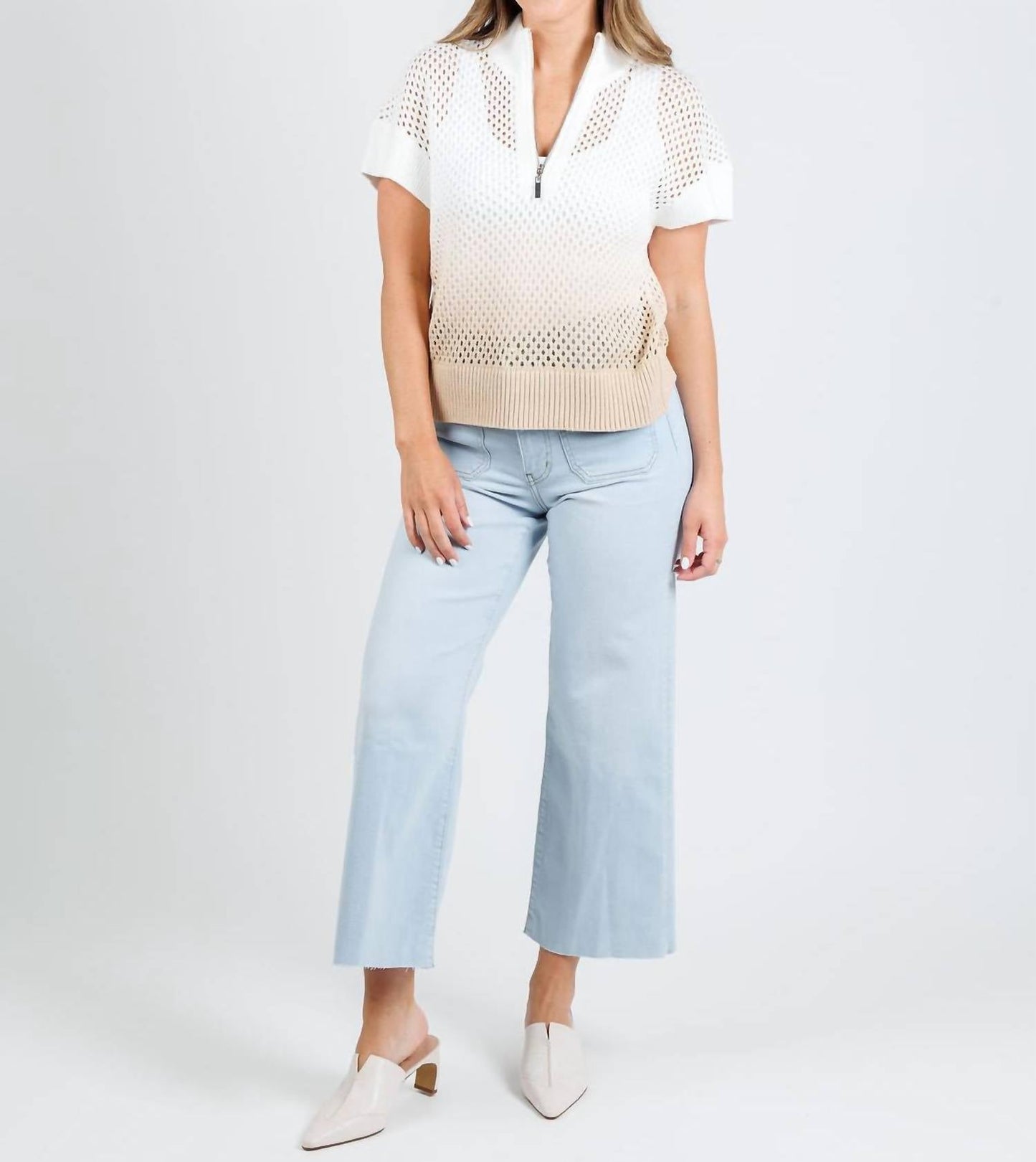J. Society - Women's Mesh Ombre Zip Cap Sleeve Sweater