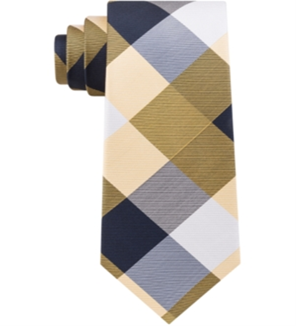 Gravata de seda xadrez Tommy Hilfiger masculina, amarela, tamanho regular