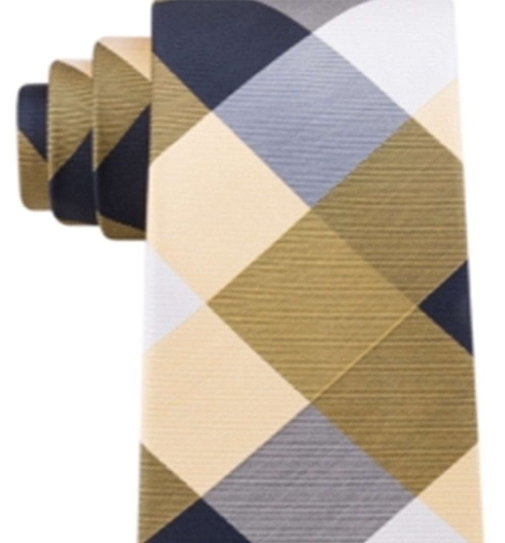 Gravata de seda xadrez Tommy Hilfiger masculina, amarela, tamanho regular
