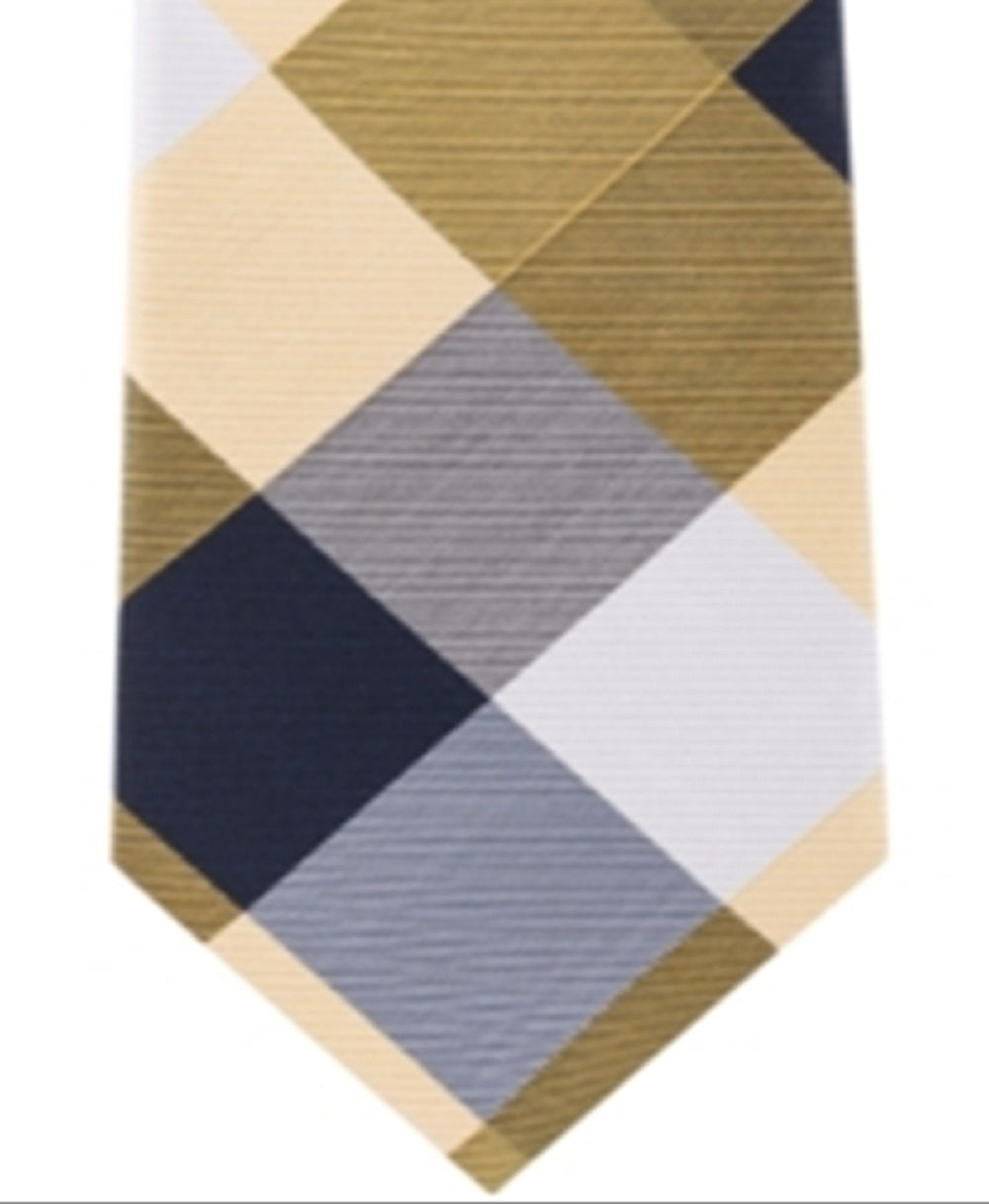 Gravata de seda xadrez Tommy Hilfiger masculina, amarela, tamanho regular