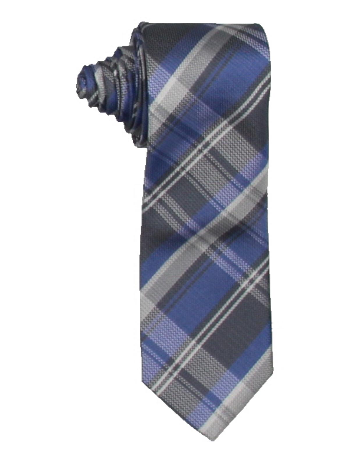 Gravata masculina Kenneth Cole Reaction em seda xadrez branca, azul, tamanho regular