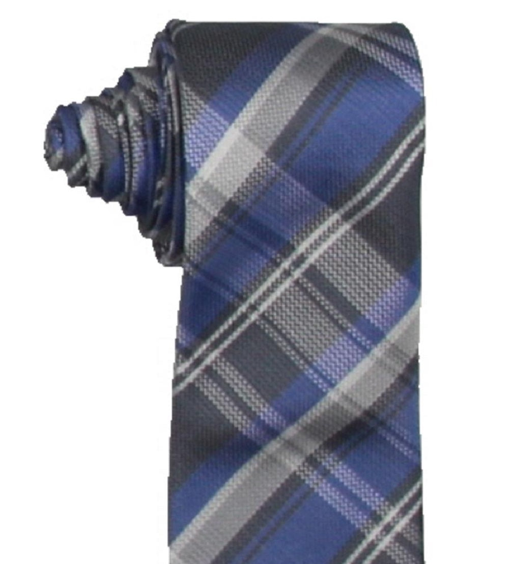 Gravata masculina Kenneth Cole Reaction em seda xadrez branca, azul, tamanho regular