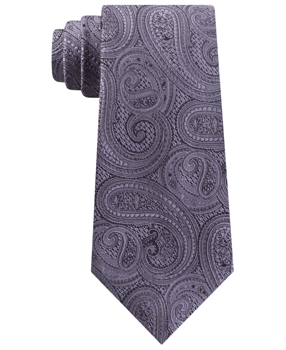 Gravata de seda paisley com textura rica masculina Michael Kors, cinza, tamanho regular