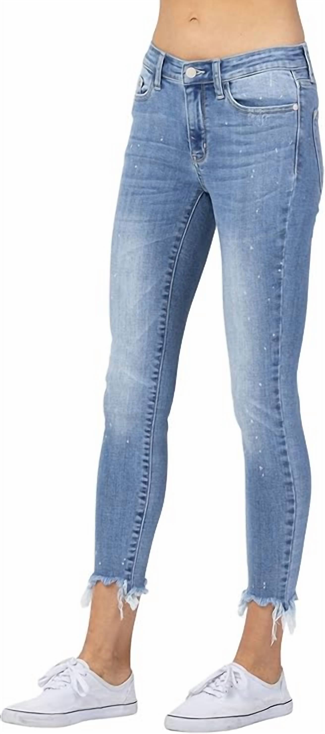 Judy Blue - Mid-rise Bleach Splash Shark Bite Hem Skinny Jeans