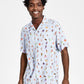 Camisa masculina de acampamento com estampa de surfista e ajuste regular Crwth, azul, tamanho médio