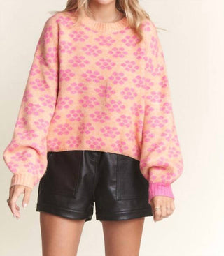 Adora - Floral Cutesy Cozy Knit Pullover Sweater