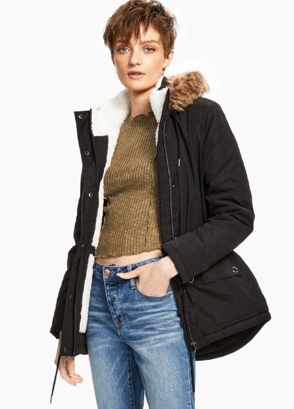 Moletom com capuz Coffeeshop Junior's Faux Trim preto tamanho X pequeno