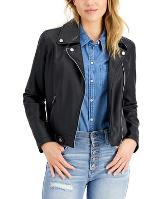 Coffeeshop Junior's Faux Leather Moto Jacket Gray Size Medium