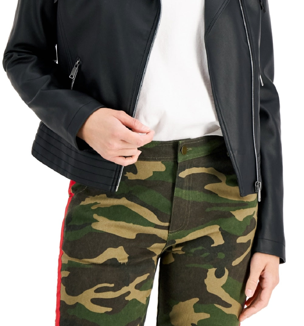 Jaqueta de couro sintético com franjas Coffeeshop Junior's, preta, tamanho extrapequeno