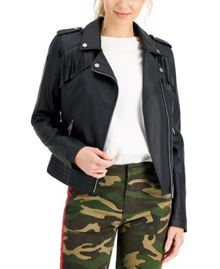 Coffeeshop Junior's Faux Leather Fringe Moto Jacket Black Size X-Small