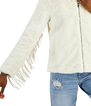 Casaco sintético com capuz e franjas Coffeeshop Junior, branco, tamanho médio
