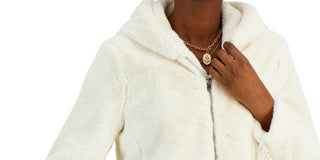 Casaco sintético com capuz e franjas Coffeeshop Junior, branco, tamanho médio