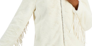 Casaco sintético com capuz e franjas Coffeeshop Junior, branco, tamanho médio
