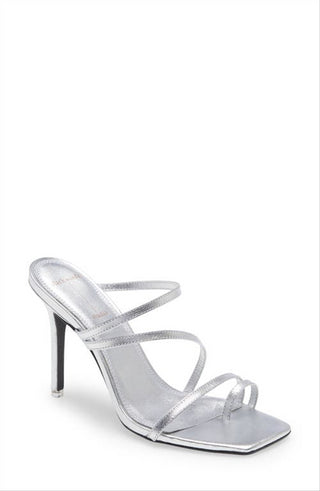 BLACK SUEDE STUDIO Cindy Stiletto Sandal in Silver Nappa Leather Size 8.5Us