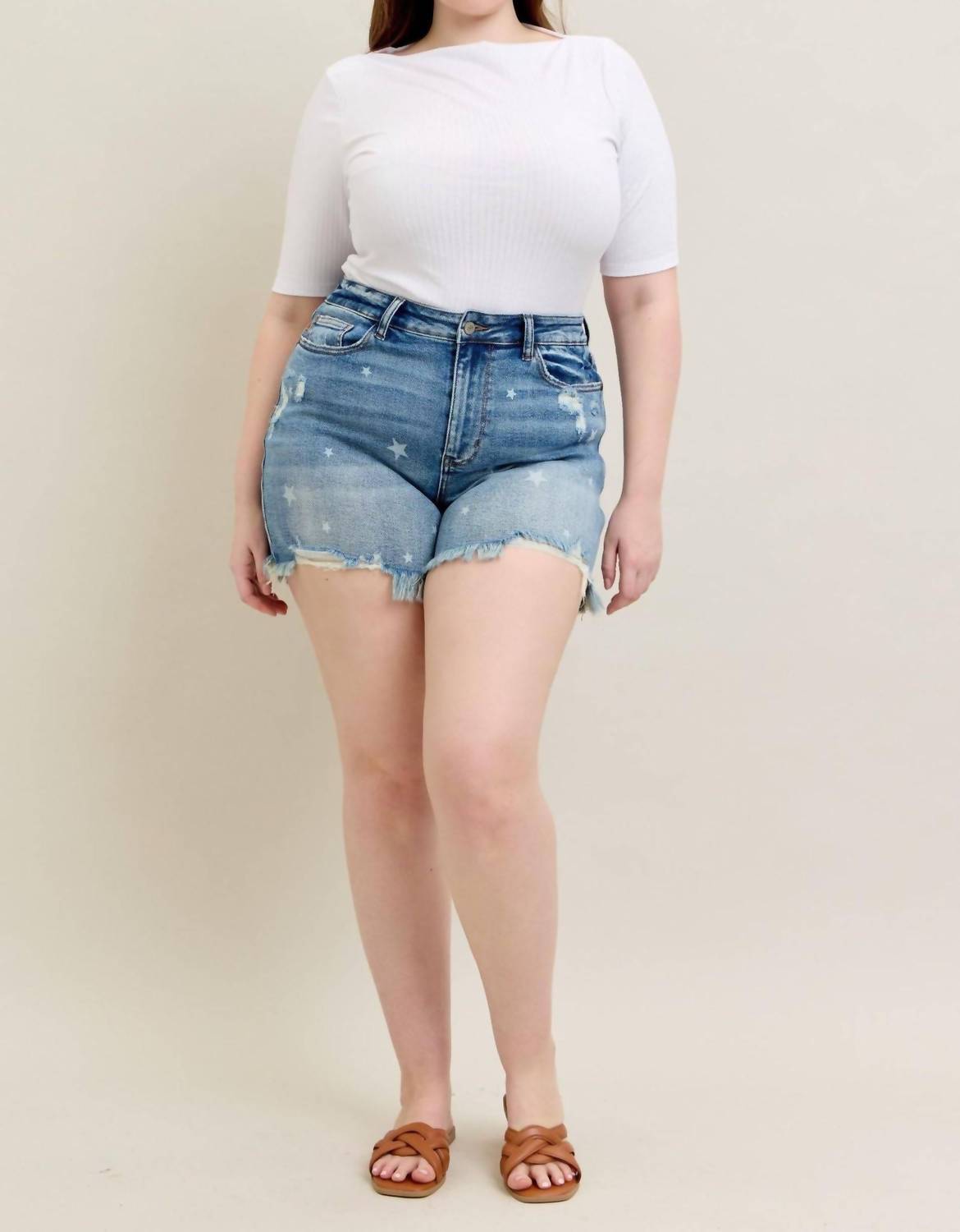 Judy Blue - High Waist Star Print Cut Off Denim Short