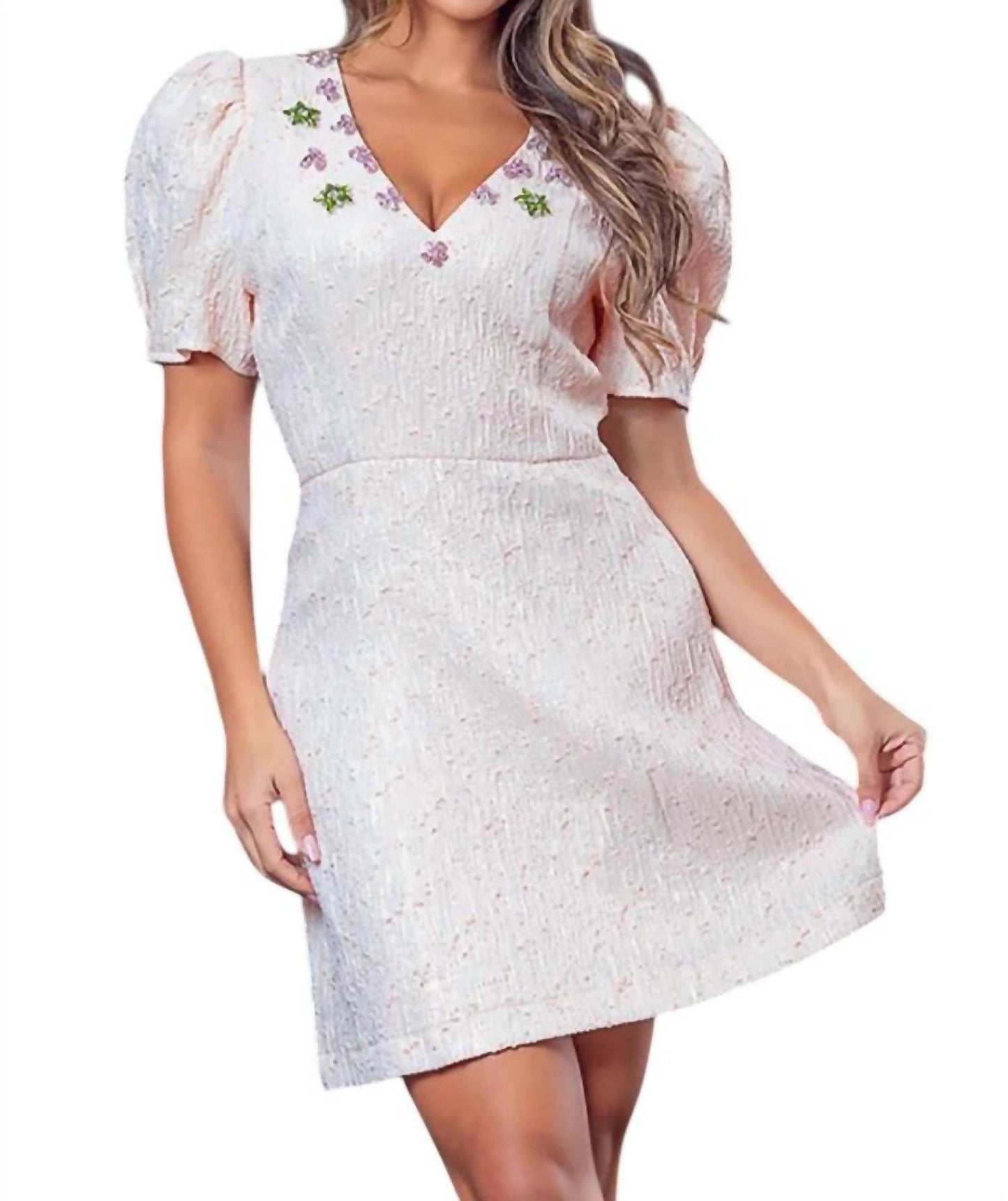 A.Peach - Diana Jewel Neck Mini Jacquard Dress