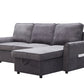 Modern Modular L-Shaped Sofa Bed with Chaise Dark Grey Linen