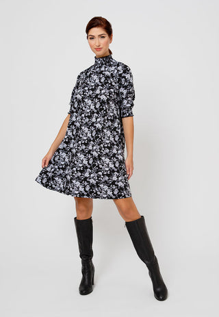 Vestido feminino Leota Reye com babados falsos e bainha cinza, tamanho pequeno médio