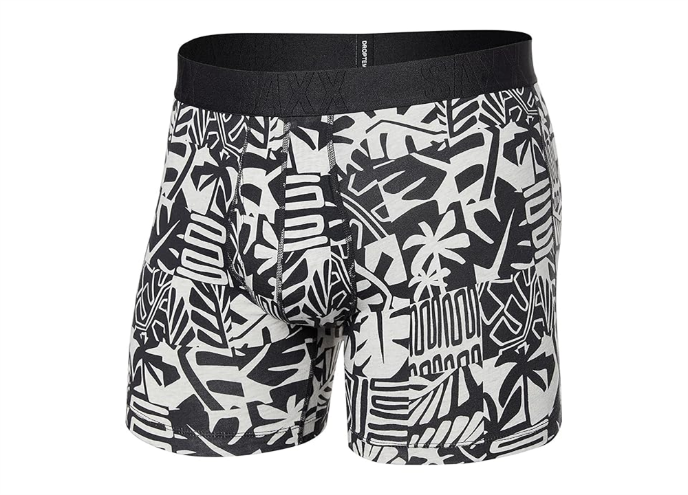 Cueca boxer masculina Saxx - Beach Tiles/preta Droptemp de algodão refrescante com braguilha, tamanho G