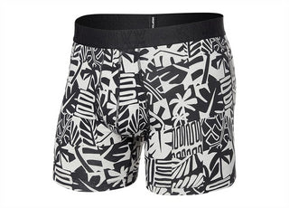 Cueca boxer masculina Saxx - Beach Tiles/preta Droptemp de algodão refrescante com braguilha, tamanho G