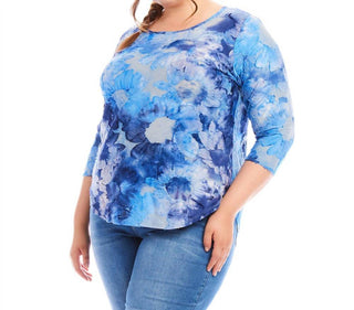 Karen Kane - Three-quarter Sleeve Burnout Shirttail Top - Plus