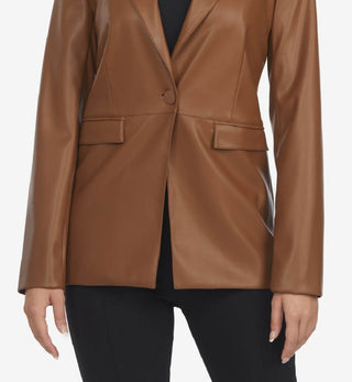 Blazer de couro feminino Laundry By Shelli Segal, marrom, tamanho médio