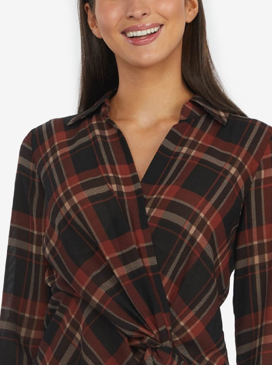 Blusa feminina Laundry By Shelli Segal com nó frontal, vermelha, tamanho grande