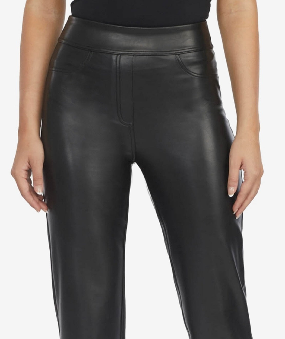 Calça reta feminina Laundry By Shelli Segal em couro sintético, preta, tamanho X-S