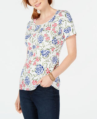 Camiseta feminina estampada Karen Scott, branca, tamanho pequeno
