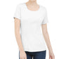 Karen Scott Blusa feminina de manga curta e decote redondo, branca, tamanho grande