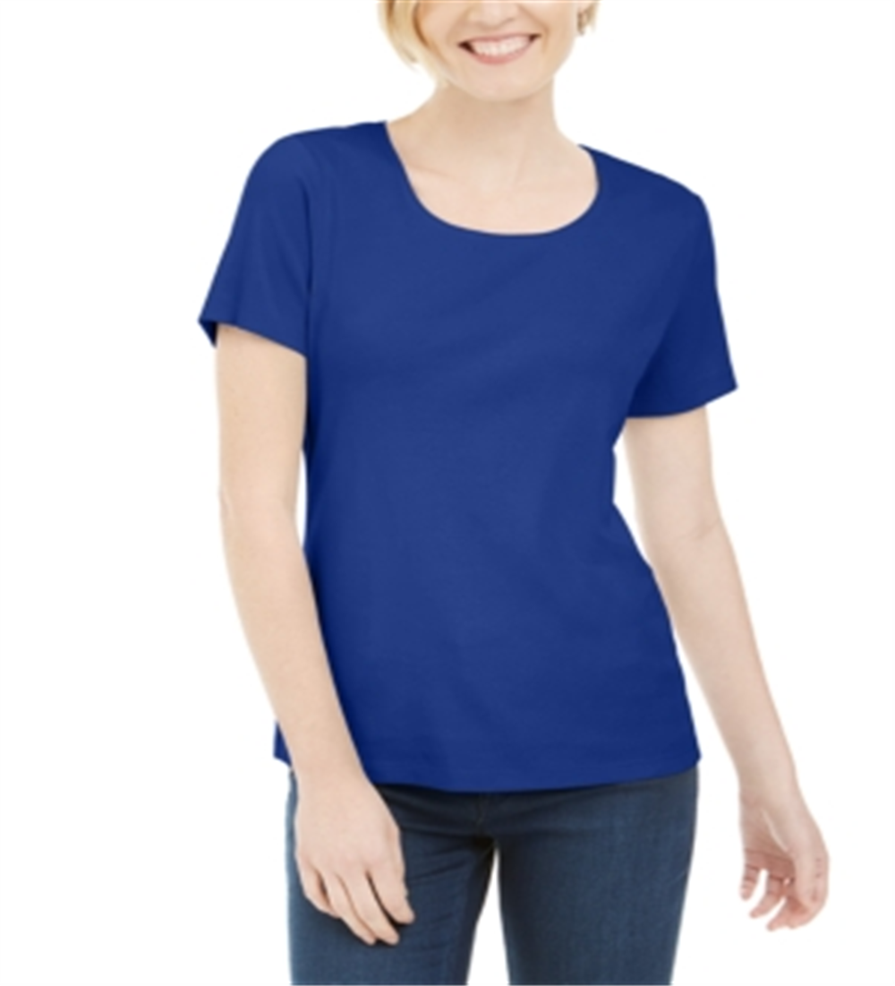 Blusa feminina Karen Scott de manga curta e decote redondo, azul, tamanho pequeno