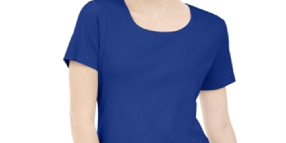 Blusa feminina Karen Scott de manga curta e decote redondo, azul, tamanho pequeno