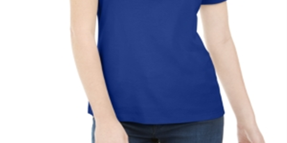 Blusa feminina Karen Scott de manga curta e decote redondo, azul, tamanho pequeno