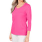 Karen Scott Blusa feminina de algodão com decote em V e acabamento em botões, rosa, tamanho extrapequeno