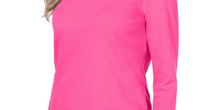 Karen Scott Blusa feminina de algodão com decote em V e acabamento em botões, rosa, tamanho extrapequeno