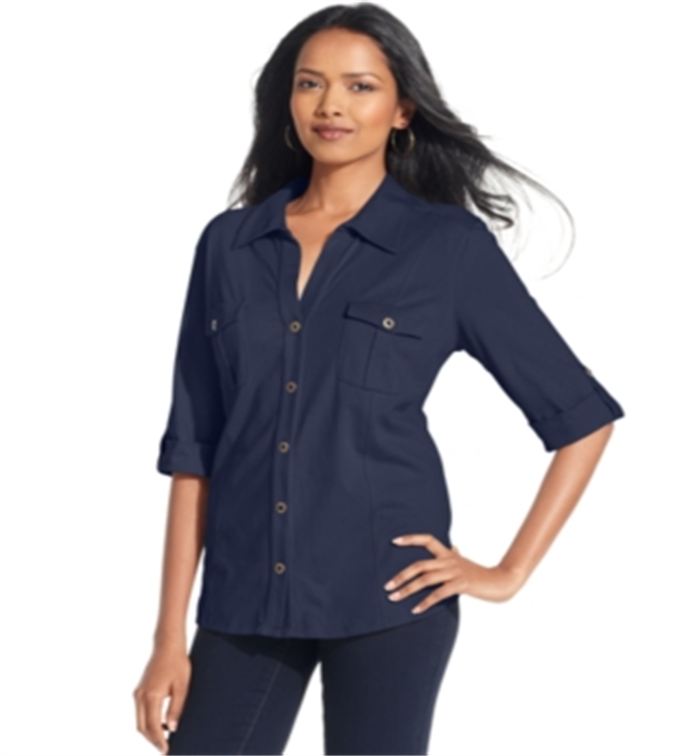 Camisa utilitária feminina Style &amp; Co, azul, tamanho pequeno GG