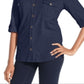 Camisa utilitária feminina Style &amp; Co, azul, tamanho pequeno GG