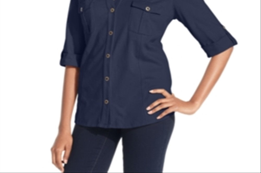 Camisa utilitária feminina Style &amp; Co, azul, tamanho pequeno GG