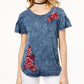Blusa feminina com decote redondo e babados bordados da INC International Concepts, azul, tamanho médio