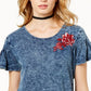 Blusa feminina com decote redondo e babados bordados da INC International Concepts, azul, tamanho médio