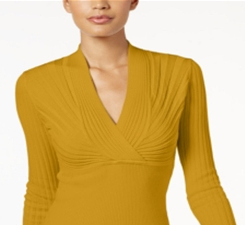 Suéter feminino canelado com sobrepeliz INC International Concepts, amarelo, tamanho X-Large