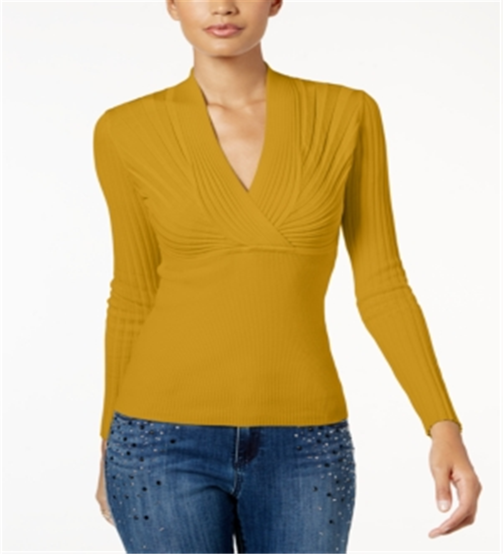 Suéter feminino canelado com sobrepeliz INC International Concepts, amarelo, tamanho X-Large