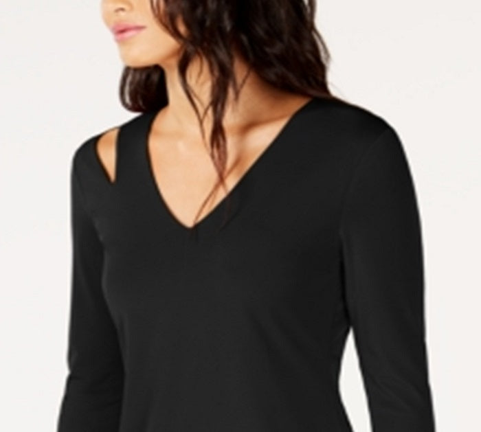 INC International Concepts Top feminino com decote em V e recorte, preto, tamanho X-S