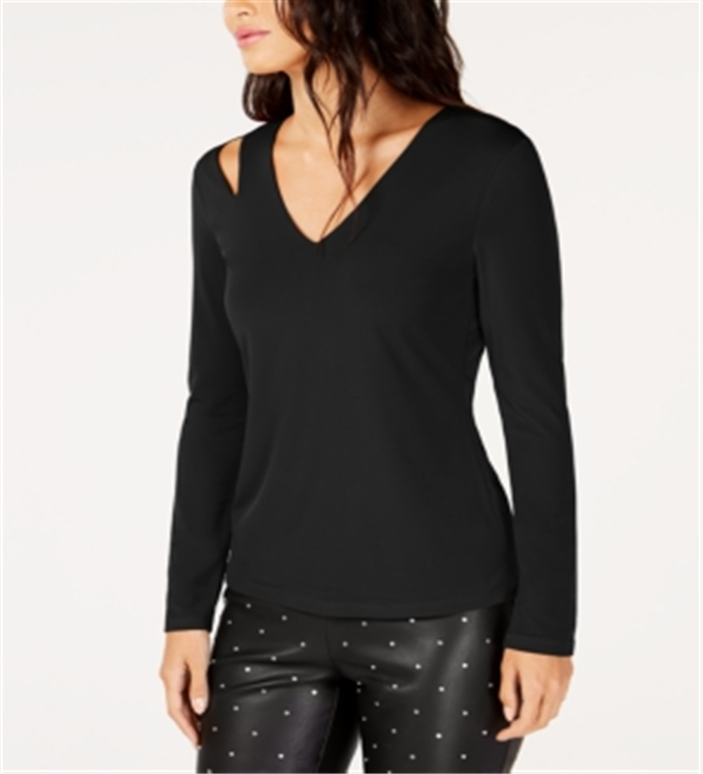 INC International Concepts Top feminino com decote em V e recorte, preto, tamanho X-S