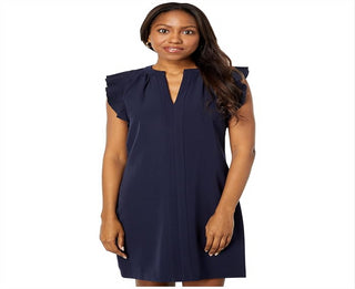 Vince Camuto Laguna Shift Crepe Feminino Preto Tamanho Médio com Detalhe de Chiffon nas Costas